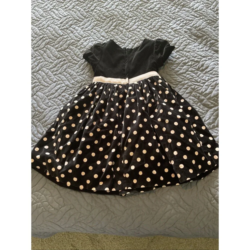GYMBOREE 4T HOLIDAY SEASON / PARTY DRESS, BLACK VELVET, PINK POLKA DOTS, ZIP